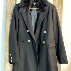 TOPSHOP - Double Breasted Pea Coat with removable fur collar Peacoat TOP SHOP